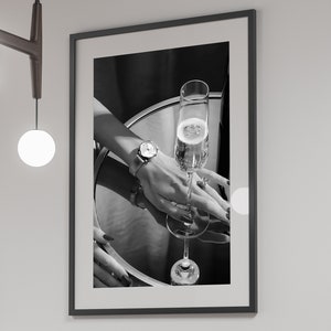 Black and White Champagne Poster, Printable Hypebeast Wall Art, Bar Cart Decor, Digital Download, Luxury Print, Cocktail & Alcohol Wall Art