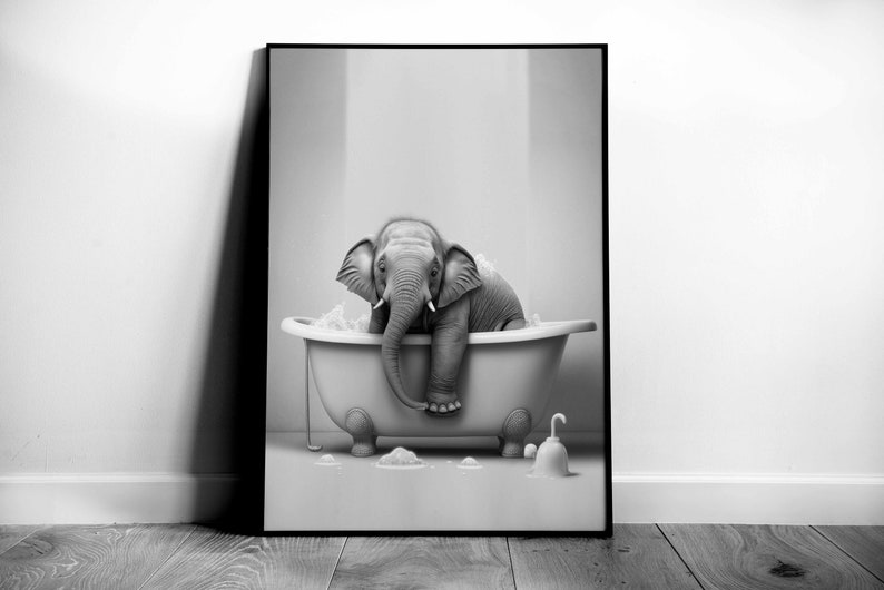 Elephant in Bathtub Print: Kids Bathroom Wall Art (digital Download) - Etsy