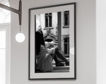 Woman in Window Print: Black and White Vintage Photography (Digital Download)