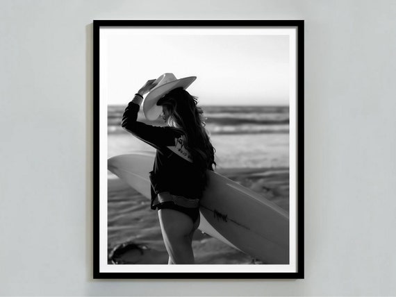 Vintage Surf Poster: Coastal Cowgirl, Black and White (Digital Download)