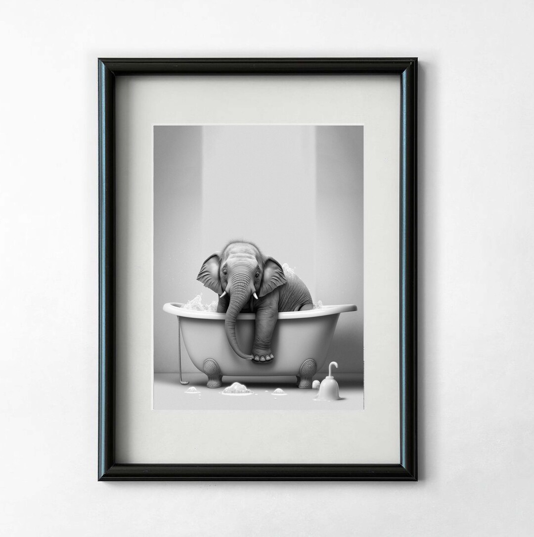 Elephant in Bathtub Print: Kids Bathroom Wall Art (digital Download) - Etsy