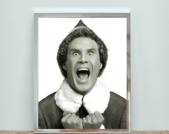 Elf Buddy Poster, Black and White, Funny Christmas Trendy Wall Art, Vintage Print, The Elf Printable Christmas Decor, Digital Download