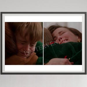 Home Alone Kevin and Mom Hug Poster, Oh Kevin I&#39;m So Sorry Wall Art, Christmas Comedy Print, Mom Son Emotional Scene, Instant Download