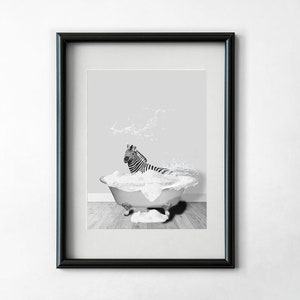 Zebra In Bathtub Print, Zebra Wall Art, Bathroom Wall At Print, Zebra Photo, Kids Bathroom Decor, Funny Bathroom Decor, Animal Art Print