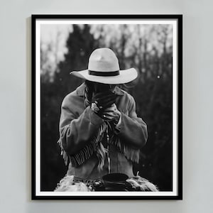 Cowgirl Smoking Poster, Retro Western Print, Digital Download, Black and White, Vintage Photography, Girls Bedroom Print, Fashion Room Decor