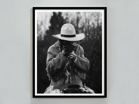 Cowgirl Smoking Poster, Retro Western Print, Digital Download, Black and White, Vintage Photography, Girls Bedroom Print, Fashion Room Decor