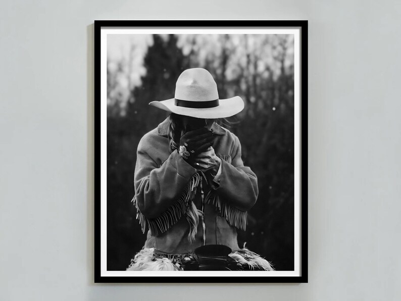 Cowgirl Smoking Poster, Retro Western Print, Digital Download, Black and White, Vintage Photography, Girls Bedroom Print, Fashion Room Decor