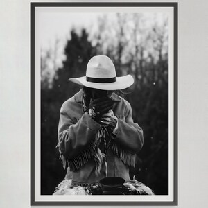 Cowgirl Smoking Poster, Retro Western Print, Digital Download, Black and White, Vintage Photography, Girls Bedroom Print, Fashion Room Decor