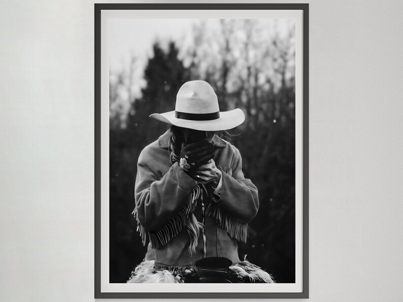 Cowgirl Smoking Poster, Retro Western Print, Digital Download, Black and White, Vintage Photography, Girls Bedroom Print, Fashion Room Decor