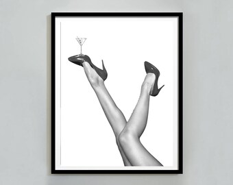 Wine Glass Heels Art Print: Luxurious Bar Cart Decor (Digital Download)