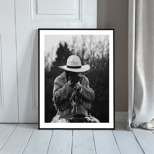Cowgirl Smoking Poster, Retro Western Print, Digital Download, Black and White, Vintage Photography, Girls Bedroom Print, Fashion Room Decor