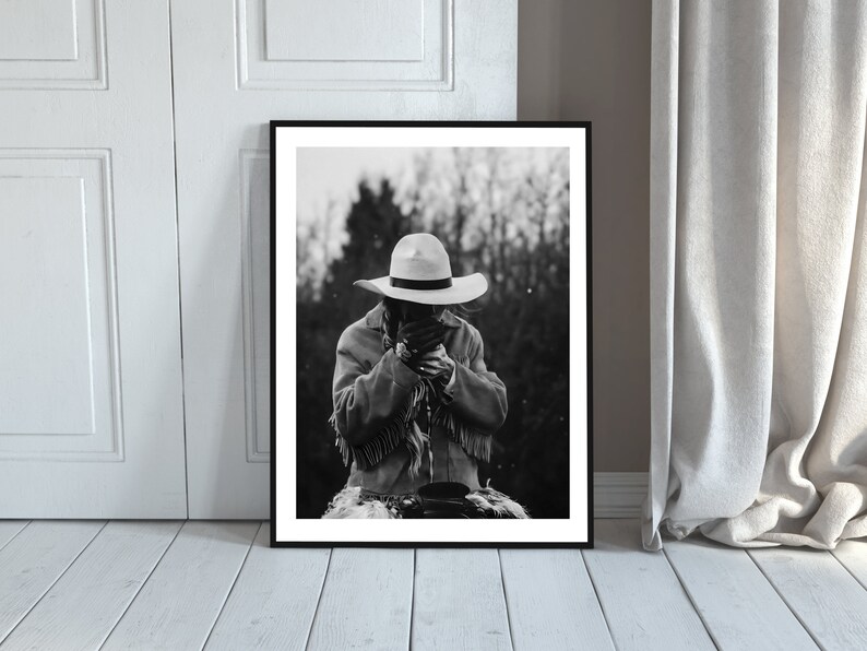 Cowgirl Smoking Poster, Retro Western Print, Digital Download, Black and White, Vintage Photography, Girls Bedroom Print, Fashion Room Decor