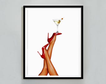 Martini & Red Heels Print: Feminist Bar Cart Art (Digital Download)