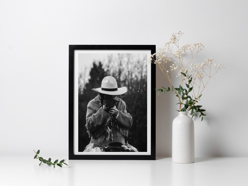 Cowgirl Smoking Poster, Retro Western Print, Digital Download, Black and White, Vintage Photography, Girls Bedroom Print, Fashion Room Decor