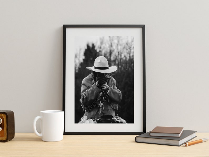 Cowgirl Smoking Poster, Retro Western Print, Digital Download, Black and White, Vintage Photography, Girls Bedroom Print, Fashion Room Decor