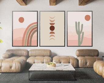 Boho Nursery Print Set: Rainbow, Sun, Moon, Abstract Art Digital Downlaod (5 sizes)