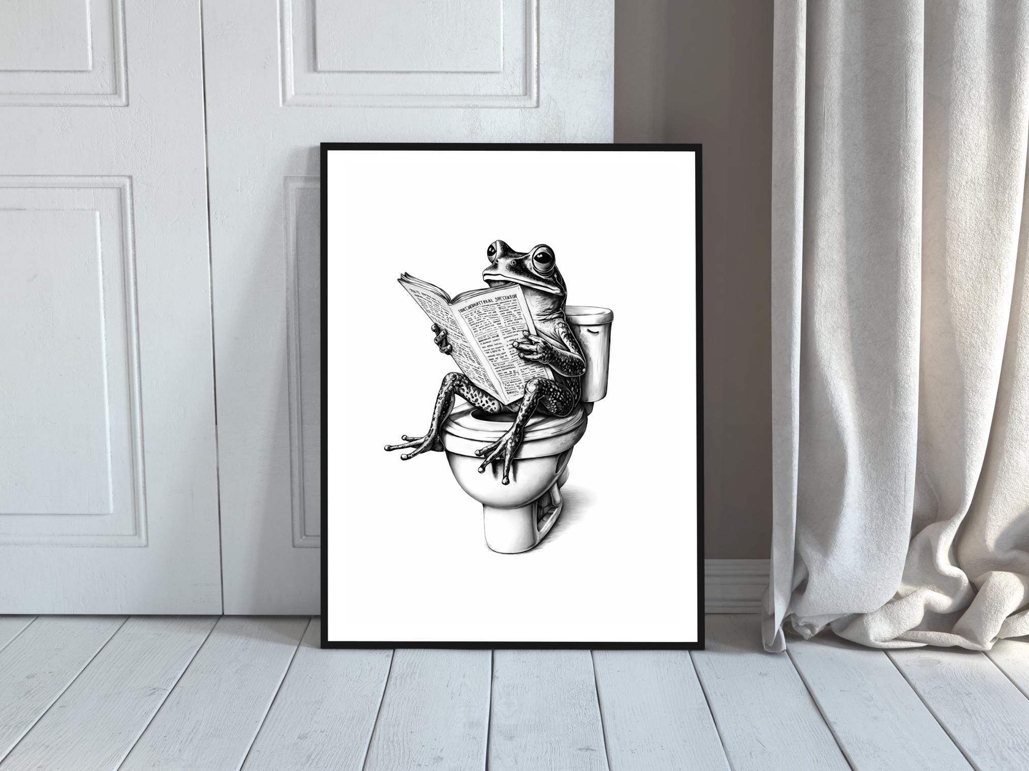 Funny Frog Bathroom Wall Art Print, Frog on Toilet Poster, Quirky ...