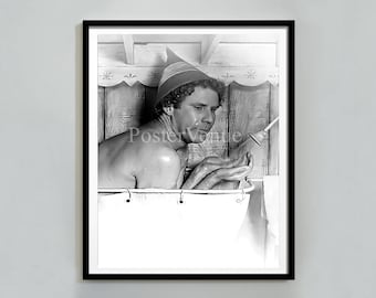 Funny Bathroom Art Movie Poster, Holiday Print, Classic Film Scene, Toilet Humor Wall Decor, Bathtub Funny Christmas Gift, Digital Download