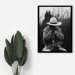 Cowgirl Smoking Poster, Retro Western Print, Digital Download, Black and White, Vintage Photography, Girls Bedroom Print, Fashion Room Decor