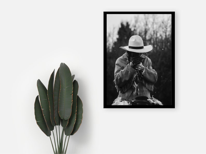 Cowgirl Smoking Poster, Retro Western Print, Digital Download, Black and White, Vintage Photography, Girls Bedroom Print, Fashion Room Decor