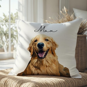 Personalized Pet Photo Pillow with Name- Custom Dog Portrait Cushions, Linen Cat Face Pillowcase, Cat Owner Gift, Pet Sympathy Remembrance