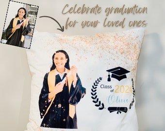 Custom Graduation Pillow from Photo Linen Cushion Covers - Customizable Pillowcase | Custom Photo Gifts | Grad Gift for Her