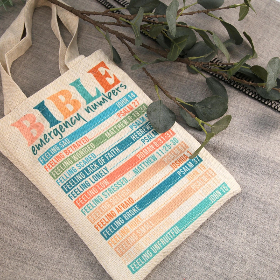 Linen Tote Bag Bible Verse Bible Emergency Number- Scripture Tote Bag ...