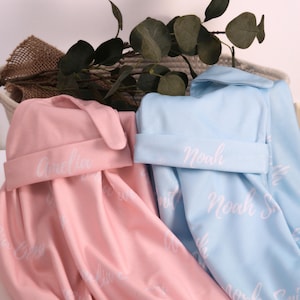 Custom Name Swaddle Set- Personalized Baby Name Blanket Hat, Newborn Knot Gown, Top Knot Headband, Coming Home Outfit, Girl Name Hat