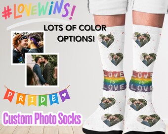 Personalized Pride Socks - LGBTQ+ Custom Face Socks | Love is Love | Photo Picture Socks for Men | Wedding Bridal Party Best Man Groomsmen