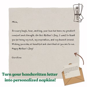 Juego de servilletas personalizadas con nota escrita a mano: regalo personalizado con escritura a mano, regalo personalizado con escritura a mano, regalo para abuela y mamá