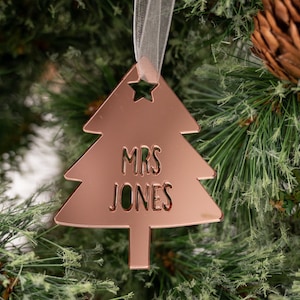 Christmas Tree Teacher Cut Out Name Bauble - Personalised With Any Name - Bauble For Christmas Tree - Variety Of Colours - Teacher, TA Gift
