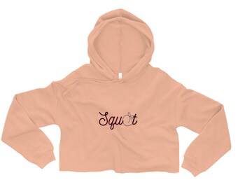 Peach Squat Crop Hoodie, Raw Hem Gym Sweatshirt
