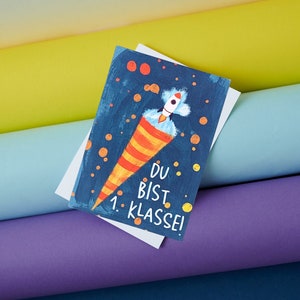 Postkarte "Schulanfang" | Einschulungskarte | Glückwünsche zur Einschulung | Du bist erste Klasse | Rakete