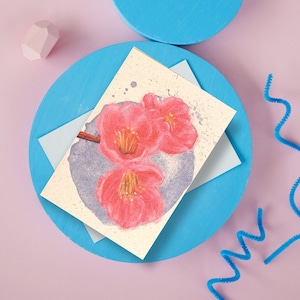 Blumenkarte universell | Klappkarte Blume pink | Glückwunschkarte Blumen | Karte nachhaltig | Graspapier Karten | japanische Kirschblüte