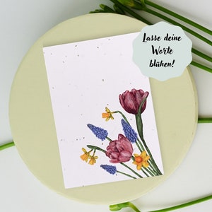 Einpflanzbare Karte "Blumenwiese" | Samenpapier Postkarte | Postkarte mit Blumensamen | Wildblumensamen | Tulpe | Hyazinthe | Osterglocke