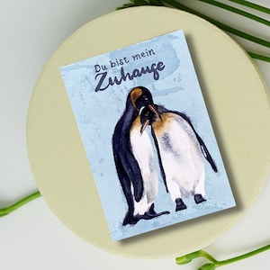Karte Pinguin Paar | Postkarte Liebeserklärung | Ich liebe dich Karte | Du bist mein Zuhause | mit Umschlag