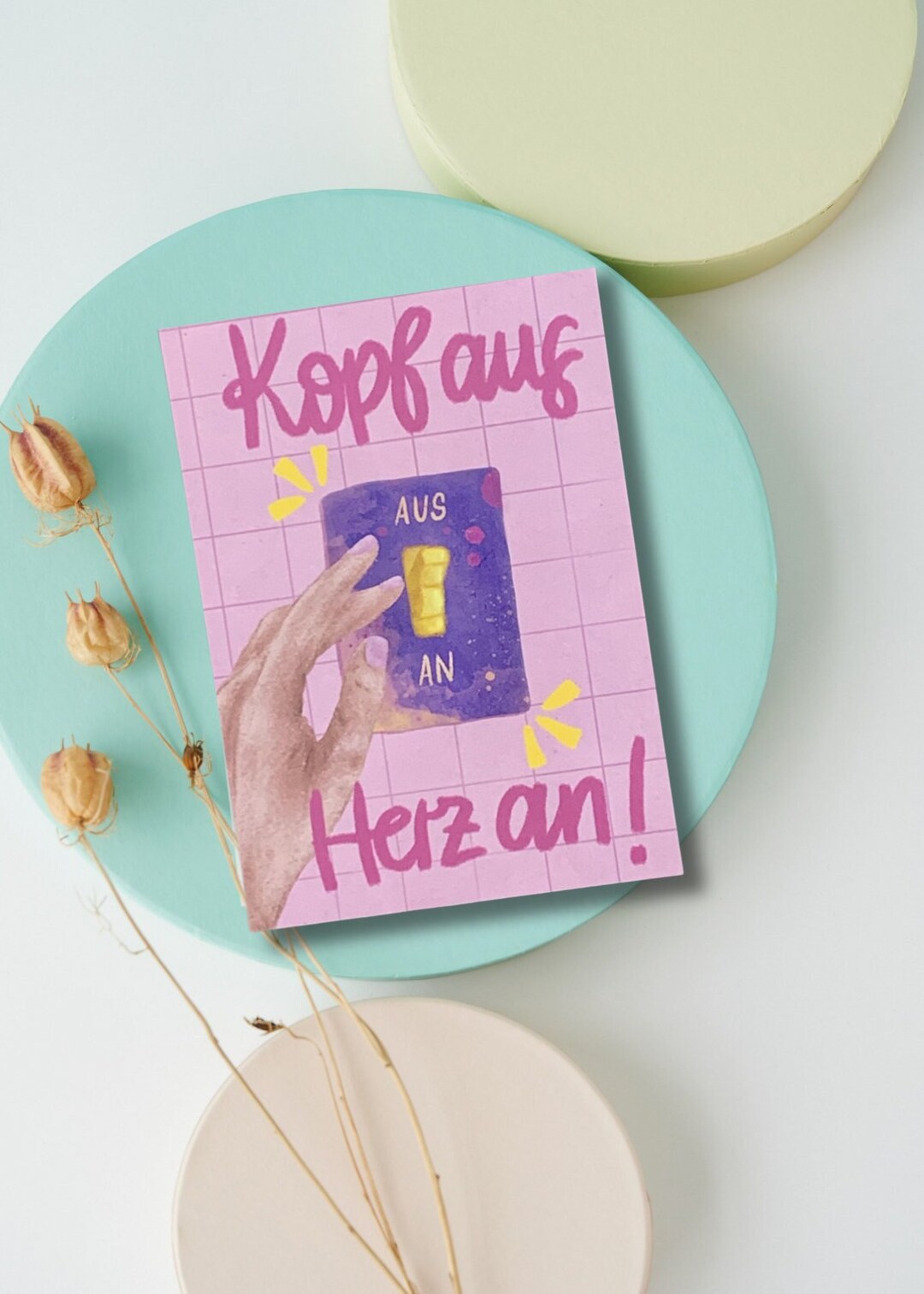 Postkarte Kopf aus Herz an Postkarte Achtsamkeit Etsy.de