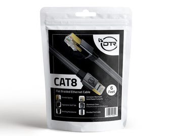CAT8 Flat Braided Ethernet Cable Flexible 6 ft feet RJ45 CAT 8 Internet Cable