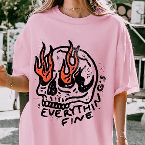 Everything is Fine Skeleton Oversized Vintage T-shirt, Comfort Colors Shirt, Funny Skeleton Shirt, It&#39;s fine I&#39;m fine Everything is fine