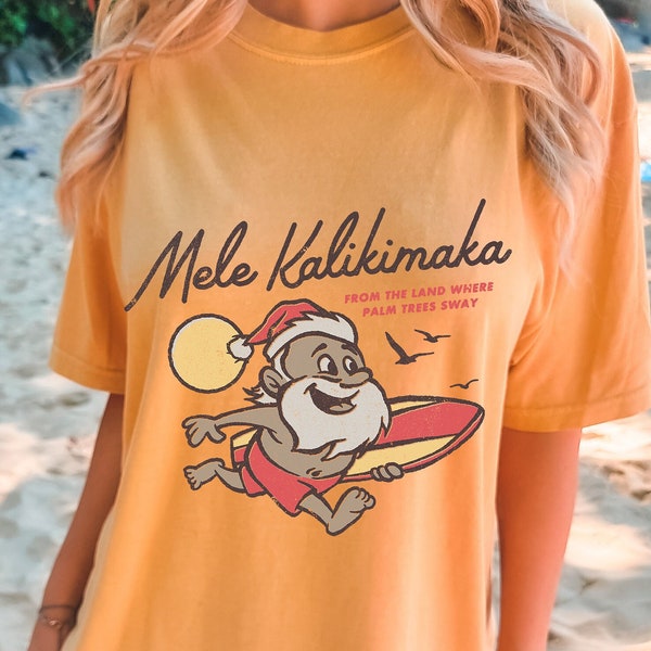 Mele Kalikimaka Bing Crosby Santa Oversized Vintage Tee, Hawaiian Christmas Shirt, Hawaii Retro Christmas Tee, Comfort Colors Christmas Tee