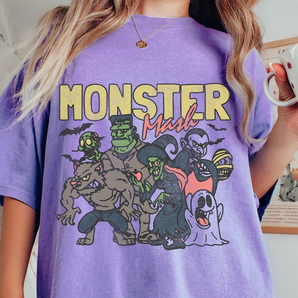 Monster Mash Oversized Vintage T Shirt, Halloween Shirt, Comfort Colors Tshirt, Plus Size Halloween Shirt, Halloween Ghost Shirt, Fall Shirt