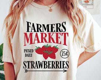 Farmers Market Strawberry Oversized Vintage T-Shirt, Strawberry Shirt, Support Local Farmers, Comfort Colors Shirt, Strawberry Patch T-Shirt