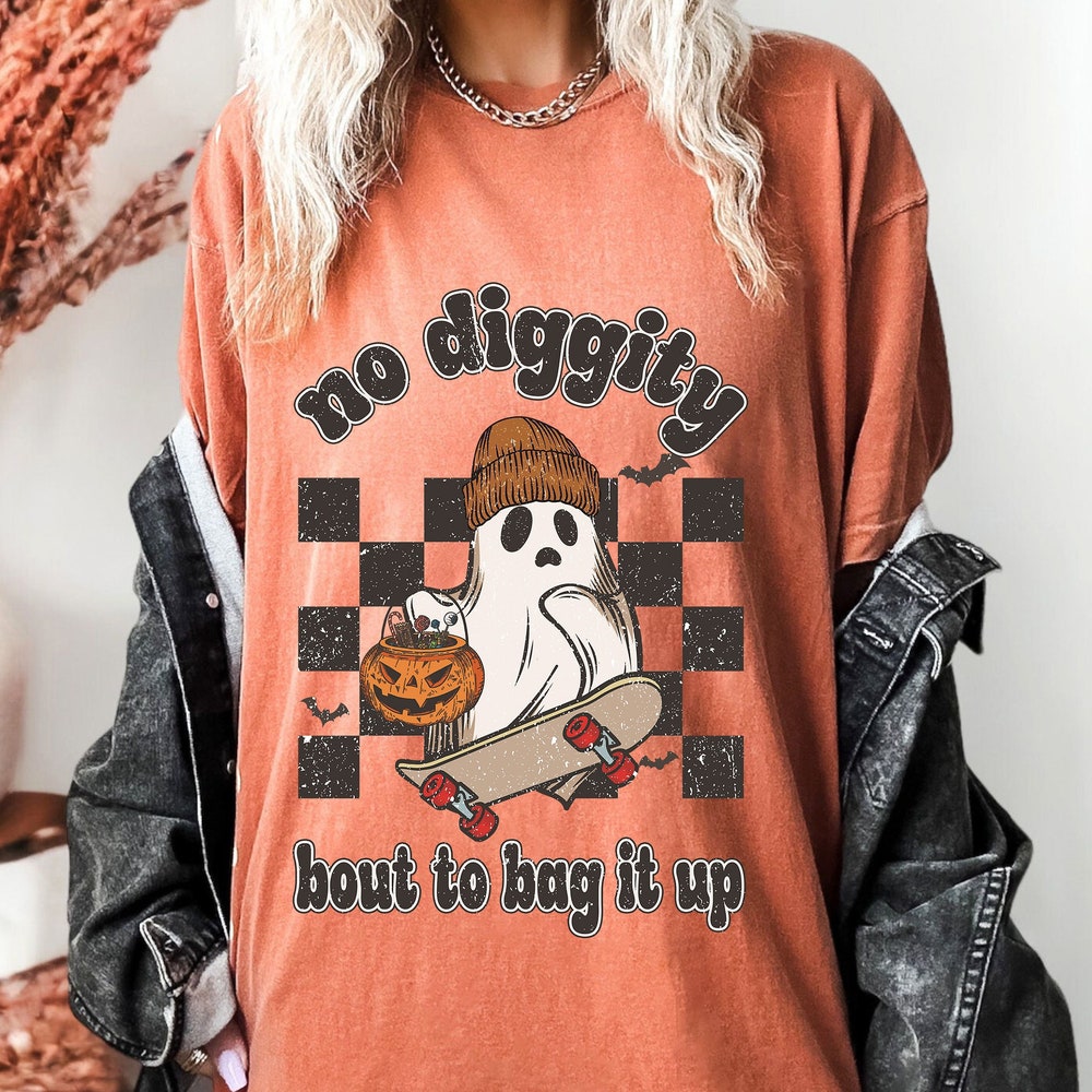 No Diggity Bout To Bag It Up Oversized Vintage T Shirt, Halloween Shirt, Comfort Colors Tee, Plus Size Halloween Tee, Halloween Ghost Shirt