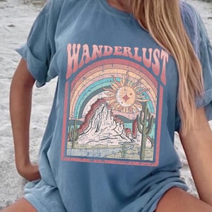 Wanderlust Comfort Colors Oversized Tee, Wanderlust Graphic Tee, Bohemian Style Wanderlust Shirt, Vintage Inspired Cotton Oversized T-shirt