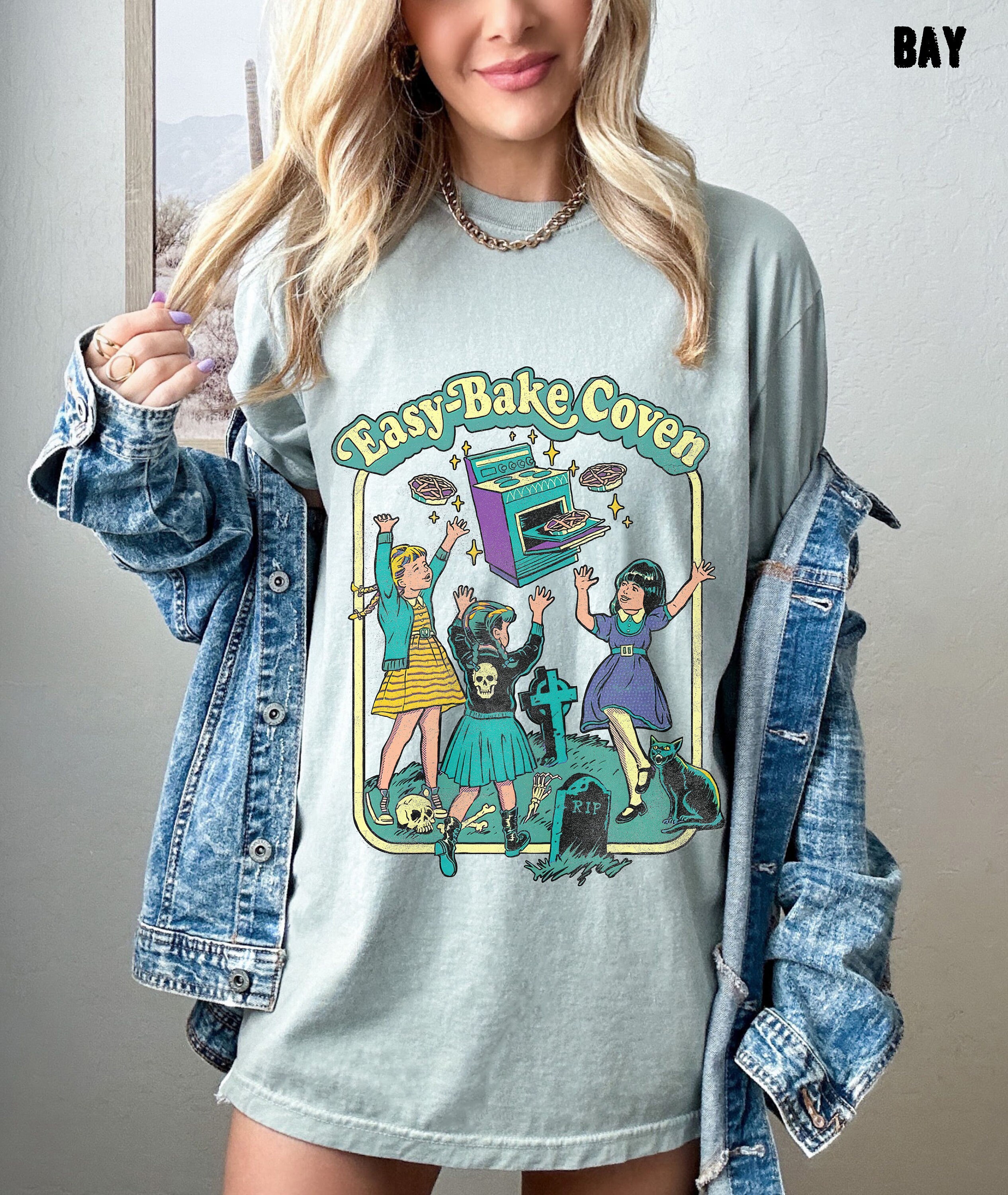 Easy Bake Coven 90s Horror Movie Fan Oversized Vintage T Shirt, Halloween Tee, Comfort Colors Tee, Plus Size Halloween Tee, Witchy Vibes Tee