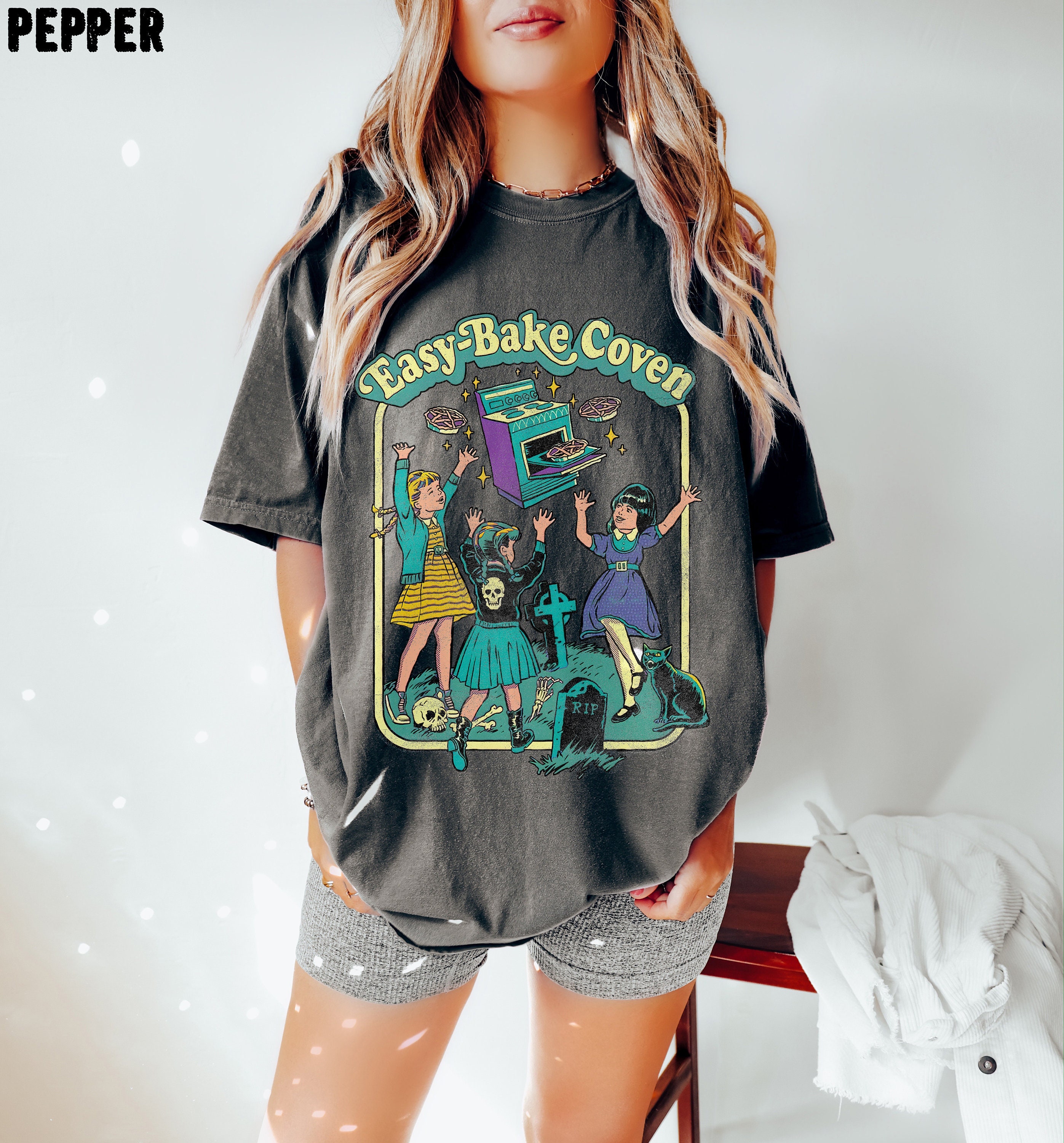Easy Bake Coven 90s Horror Movie Fan Oversized Vintage T Shirt, Halloween Tee, Comfort Colors Tee, Plus Size Halloween Tee, Witchy Vibes Tee