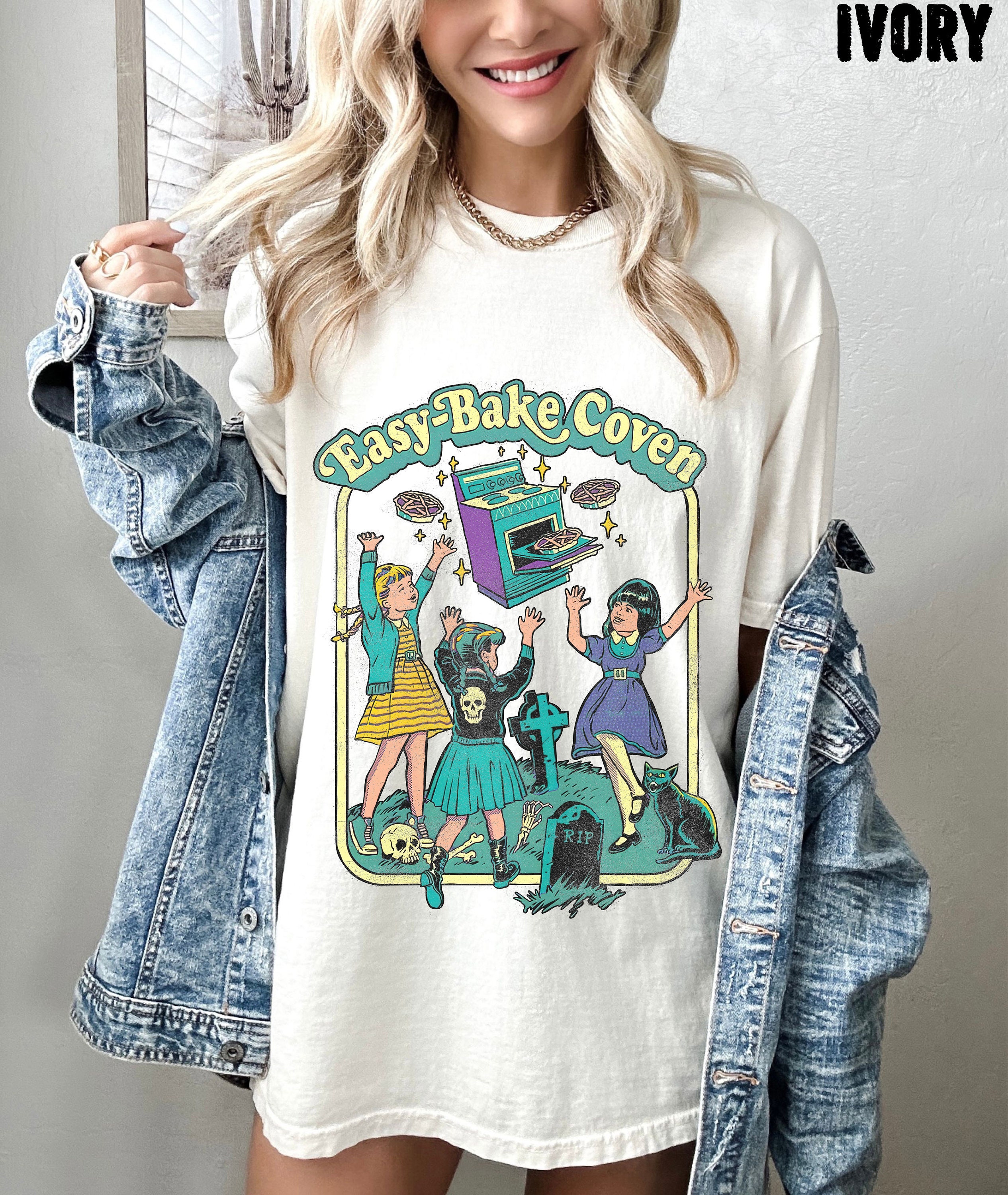 Easy Bake Coven 90s Horror Movie Fan Oversized Vintage T Shirt, Halloween Tee, Comfort Colors Tee, Plus Size Halloween Tee, Witchy Vibes Tee