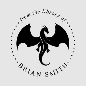 Dragon Book Stamp Personalized | Dragon Library Stamp | Rubber Stamp, Self Inking Stamp or Embosser | Design: STL052