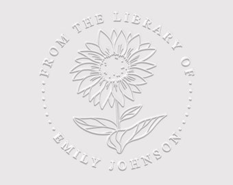 Book Embosser Personalised | Sunflower Book Stamp | Rubber Stamp, Self Inking Stamp or Embosser | Made in Australia | Design: STL113