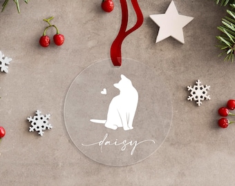 Personalized Cat Name Ornament | Cute Pet Name Christmas Ornament | Clear Engraved Acrylic Ornament | Made in Australia | Design: ORN003